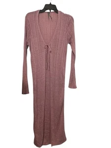 Anthropologie Cardigan donna spolverino lungo a costine con dettagli cravatta rosa taglia M - Foto 1 di 10