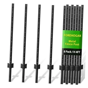 Metallzaunpfosten 4 Fuß schwarz, 8er Pack, T-Pfosten für Draht 4 Fuß - 8er Pack - schwarz - Bild 1 von 7