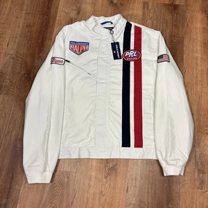 NWT Polo Sport Ralph Lauren Racing Jacket Mens XL Canvas White Full Zip USA Flag - Picture 1 of 10