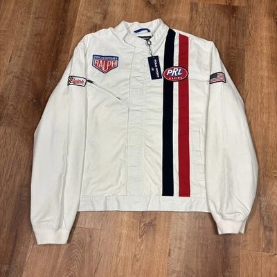 NWT Polo Sport Ralph Lauren Racing Jacket Mens XL Canvas White Full Zip USA Flag - Image 1 of 4
