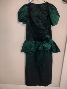 Vintage Dance Allure Prom Dress Green Black Lace Womens Size 7/8 - Picture 1 of 7