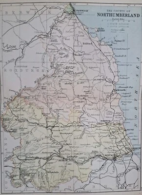 1873 Northumberland map. 152 years old. Victorian print. Haltwhistle, Morpeth. - Image 1 of 4