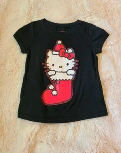 Hello Kitty Girls Black Christmas Stocking Shirt Size 5 - Picture 1 of 3