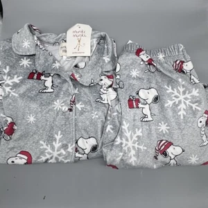 2pc Munki Christmas Snoopy Snowflakes Womens Pajama Lounge Set Velour Soft S M L - Picture 1 of 9