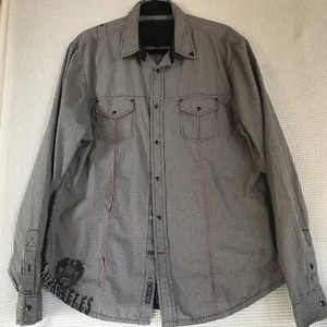 Camisa occidental Guess Unisex Rebelion con broches de perlas talla XXL LS a cuadros negros - Imagen 1 de 15