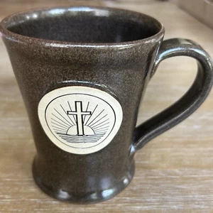 Sunset Hill Stoneware Ceramic Coffee Mug Brown Christian Cross Holds 12 oz VTG - Picture 1 of 8