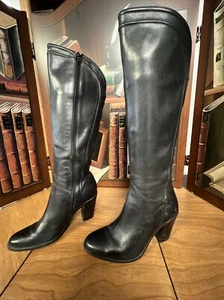 AUDREY BROOKE Women Knee Boots Black Leather Zip Heels Size 6.5 - Picture 1 of 7