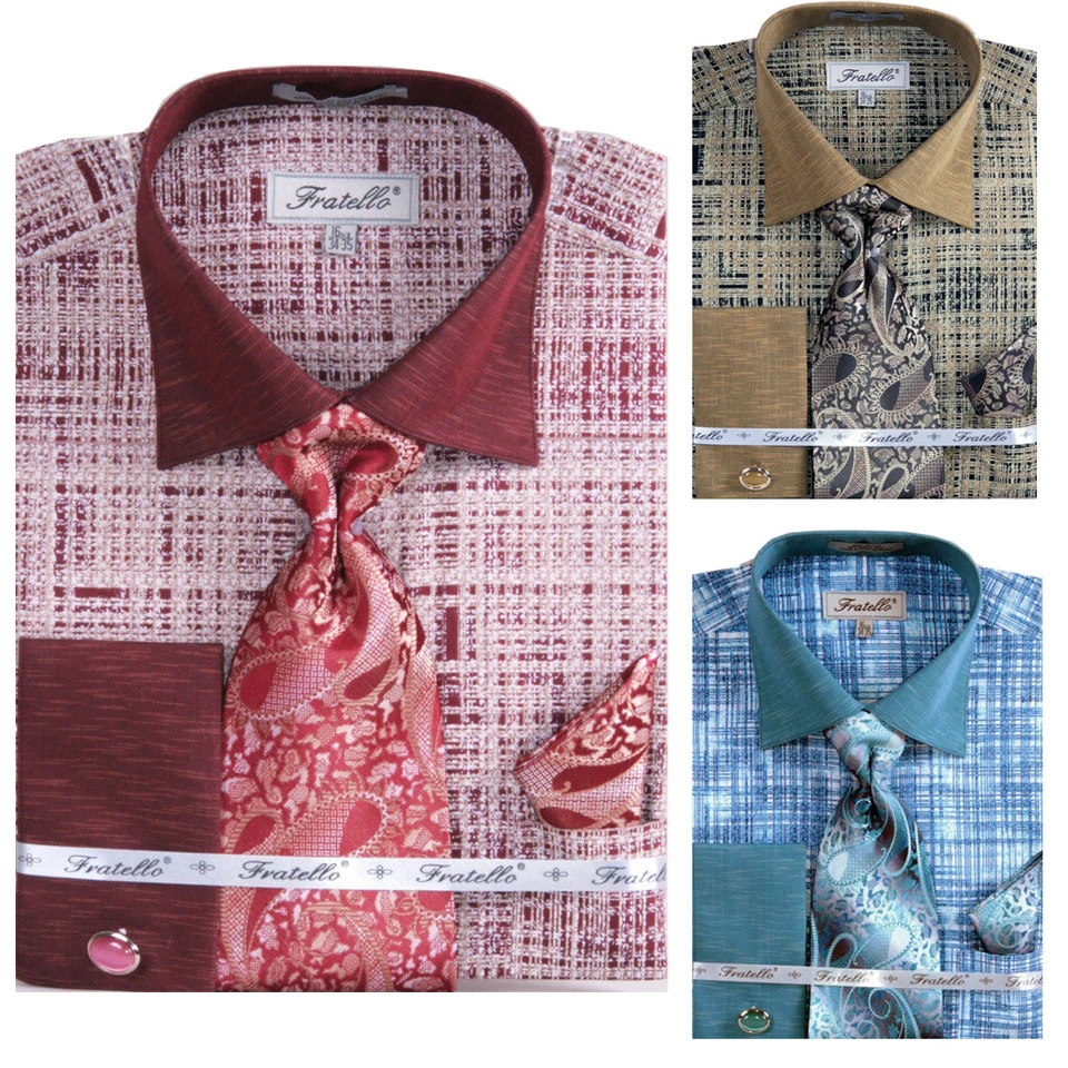 Camisa social casual formal FRATELLO gravata e punho lenço luxo FRV4129P2 - Imagem 1 de 1