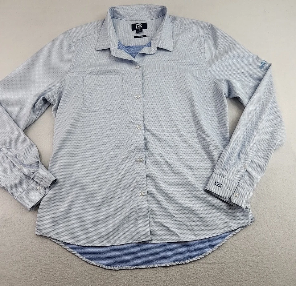 Женская рубашка с логотипом Cutter & Buck Alliant размер XL синяя клетчатая с длинным рукавом из полиэстера - Изображение 1 из 4