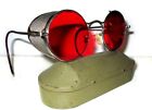 Antique WWII Red Welsh Goggles Sunglasses Spectacles Vtg Old Steampunk Glasses 