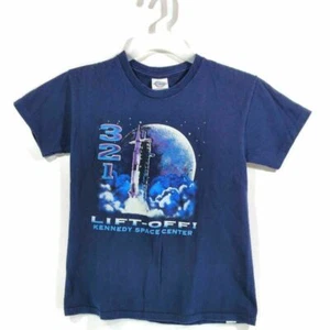 123 Lift-Off Kennedy Space Center Boys Graphic T-Shirt Blue Cotton Crew Neck M - Picture 1 of 12