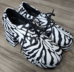 Funtasma Jazz Platform Shoes Black White Animal faux fur print Size S (8-9 Men's - Picture 1 of 4