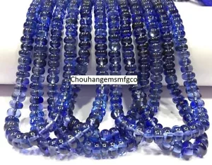 AAA+ Rare Blue Sapphire Smooth Rondelle Gemstone Beads For Jewelry 4-5mm 16 Inch - Picture 1 of 4