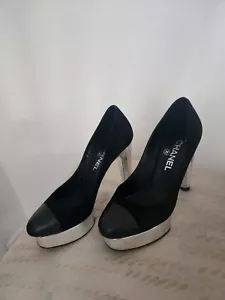 CHANEL Suede Silver Heels Size 36/ Made In Italy - Picture 1 of 17