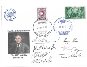 Roosevelt Anniversary Flown Cover Signed 7 Astronauts Cosmonauts  ISS Exped. 66 - Picture 1 of 2