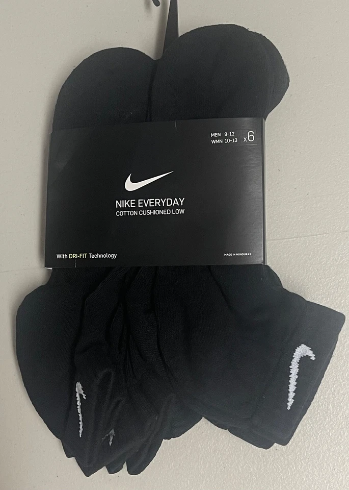 Nike Everyday Cotton Cushion Low Training Socks Black/white 6 Pair L 8-12 Sx7672