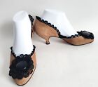 Vintage Pin-Up Tan Suede Lace Trim Pumps Low Heels Made In Italy Leather Sole 37
