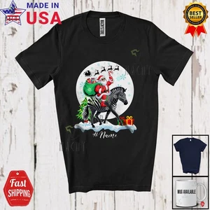 Custom Name Santa Riding Zebra; Lovely Christmas Moon Wild Animal; Family Shirt - Picture 1 of 7