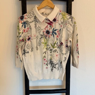 Ted Baker London Floral Print Collared Sweater Women Size 3 - Image 1 of 4