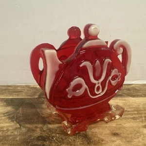 Vintage 6" Lucite Napkin Holder - Teapot Design - MCM - Red & White - USA Made - Picture 1 of 8