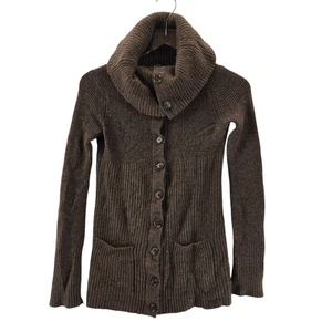 Vince cardigan maglione donna XS lana merino bambino alpaca marrone collo cappuccio costine - Foto 1 di 10