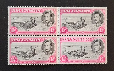 Estampillas de Isla Ascensión 1938 KGVI SC 42c. SG 40f Bloque de 4 Negro y Rosa MNH Foto 1 de 4