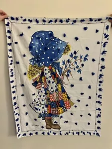 Holly Hobbie Blue Bonnet Little Girl Vintage Handmade Throw Blanket Small 30x40 - Picture 1 of 10