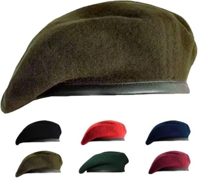 Boinas militares britânicas para homens e mulheres, boina de lã e couro tamanho único verde - Imagem 1 de 4