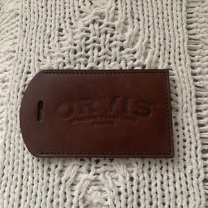 ORVIS Sporting Traditions Vintage Brown Leather Luggage Tag No Strap - Picture 1 of 4