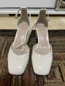 zara white off Cream Ankle strap sandals Shoes size 10 / 40 block hills - Picture 1 of 5