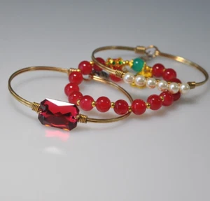 Trendy Stacking Layered Bracelet LOT  Costume Fashion red bangle  stretch signed - Picture 1 of 7