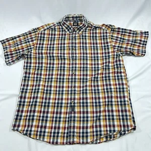 Dockers Button Up Shirt Short Sleeve Mens XL Red/Navy/Yellow Plaid A365 - Picture 1 of 6