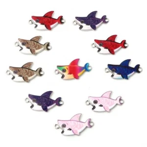 10 Multicolour Mixed Shark Silver Tone Connector Charms with Enamel Detail - Picture 1 of 1
