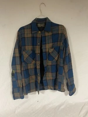 Vintage Flannel Merrill Woolens Medium, Blue/ Brown, Patches 50s-60s - Image 1 of 4