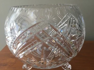 Vintage Cut Lead Crystal Footed Rose Bowl w/Fan and Crisscross Design - Picture 1 of 6