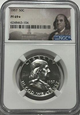 Moneda de medio dólar Franklin 1957 NGC PF69 estrella prueba plata 50c 90 % plata Foto 1 de 3