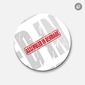Assembled In Denmark Grunge Travel | 4'' X 4'' Round Decorative Magnet - Picture 1 of 2