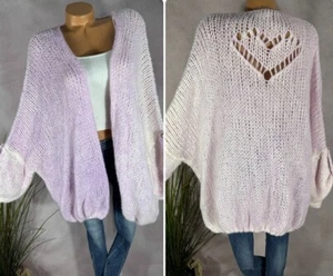 Offene Grob Strick Jacke Cardigan KIDMOHAIR Italy washed out LILA 40 42 44 46 - Bild 1 von 6