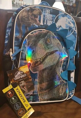 Jurassic World Backpack School Book Bag 17", Blue Raptor W/ Padded Laptop Sleeve - Image 1 of 4