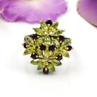 Natural Marquise Peridot Gemstone 925 Silver Floral Ring Anniversary Jewelry