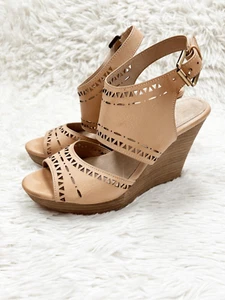 Restricted Tan Leather Laser Cut Wedge Heels Size 7.5 - Picture 1 of 8