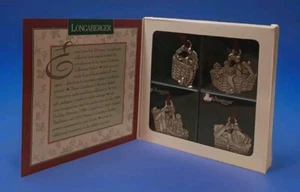 Juego de 4 adornos de canasta de peltre Longaberger #71901. Navidad 1989-1992 - Imagen 1 de 5