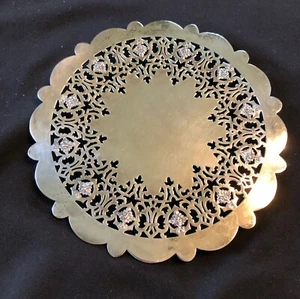 Vintage EPC Poole Silver-plate Trivet, Pierced Floral Pattern (4109) 8”~Pretty - Picture 1 of 6