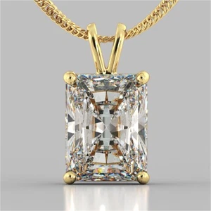 2.00 Ct Radiant Cut Real Moissanite D/VVS1 Engagement Pendant 14K Yellow Gold - Picture 1 of 8