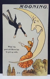 MOONING Couple in Love Quarter Moon ZIM Artist Antique Postcard 1909 Oregon Post - Bild 1 von 10