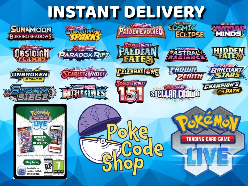 NEU Pokemon Live Online Booster Codes PTCGL ~ SV SwSh XY Code ~ SOFORT QR EMAIL - Bild 1 von 4