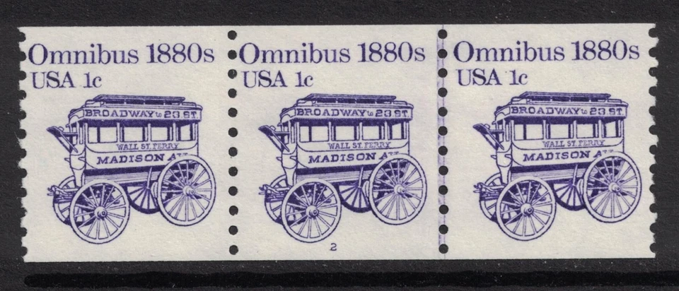 Scott 1897- MNH- Plate Number Strip of 3, #2- 1c Omnibus 1880s- mint PNC3 - Image 1 of 1