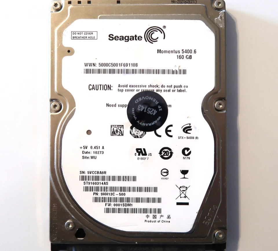 Seagate ST9160314AS 9HH13C-500 0001SDM1 (5VCC) WU China 160gb 2.5" Sata 01/2010 - Image 1 of 1