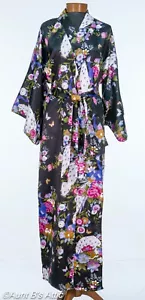 Vintage 90's Ichiban Kimono Robe Lovely Blk Peacock/Floral Print Robe & Belt OS - Picture 1 of 6
