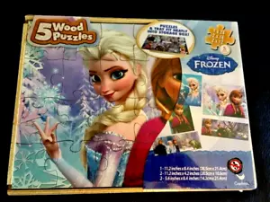 NEW Disney Frozen 5 Wood Puzzles Elsa Anna Olaf Kristoff in a Wood Box - Picture 1 of 5